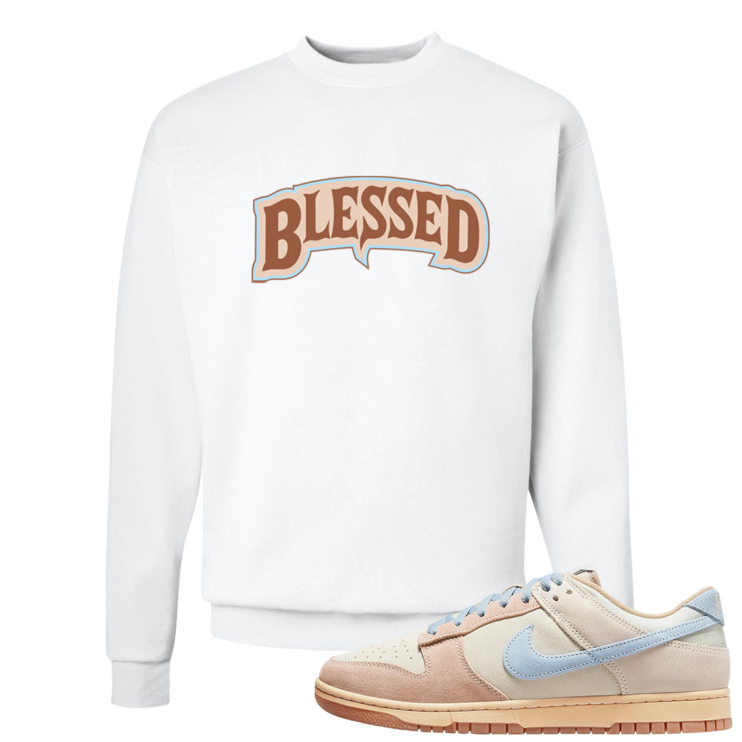Light Armory Blue Low Dunks Crewneck Sweatshirt | Blessed Arch, White