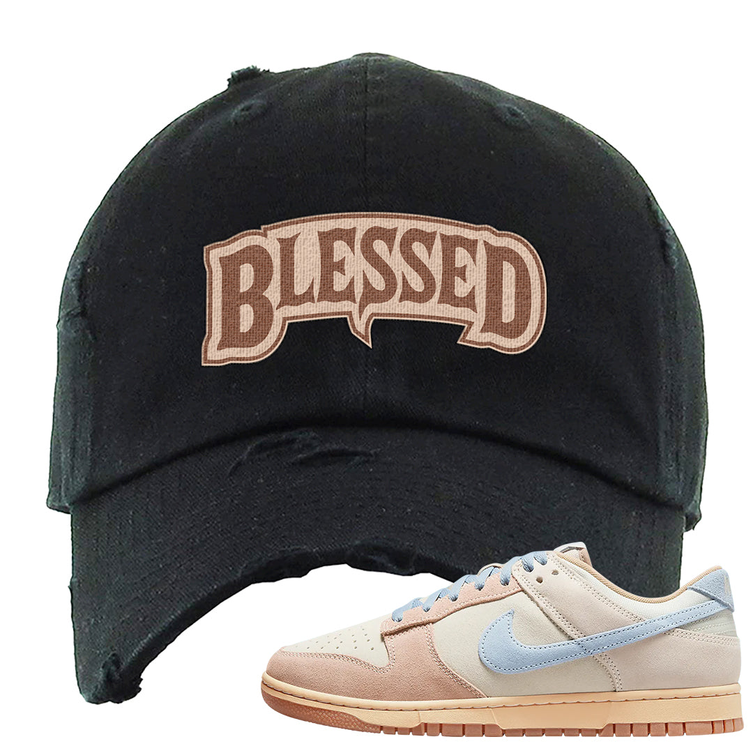 Light Armory Blue Low Dunks Distressed Dad Hat | Blessed Arch, Black
