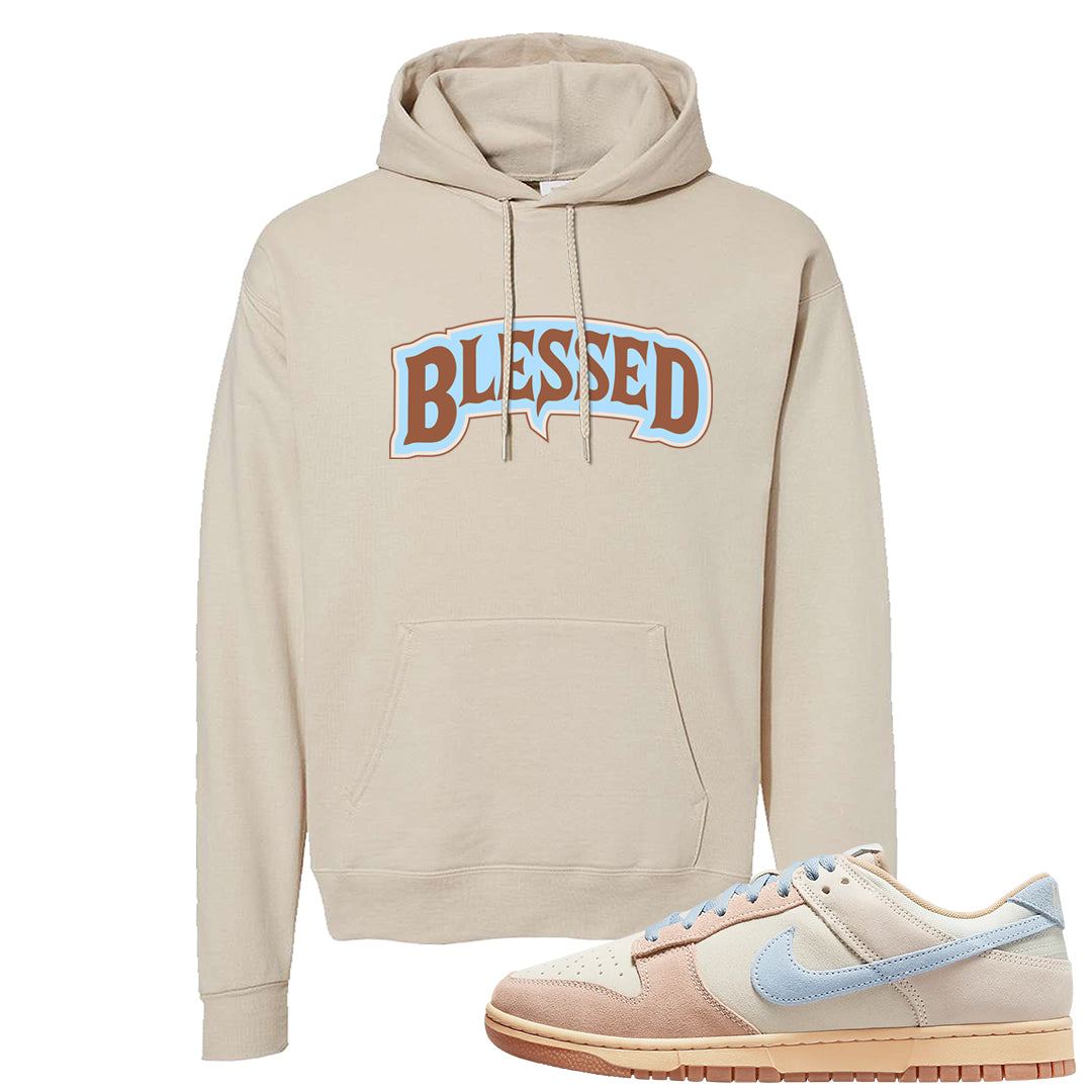 Light Armory Blue Low Dunks Hoodie | Blessed Arch, Sand
