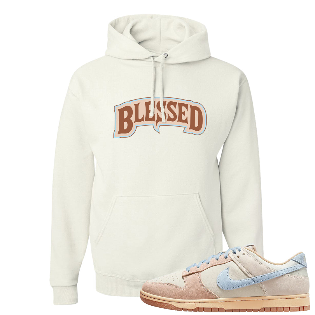 Light Armory Blue Low Dunks Hoodie | Blessed Arch, White