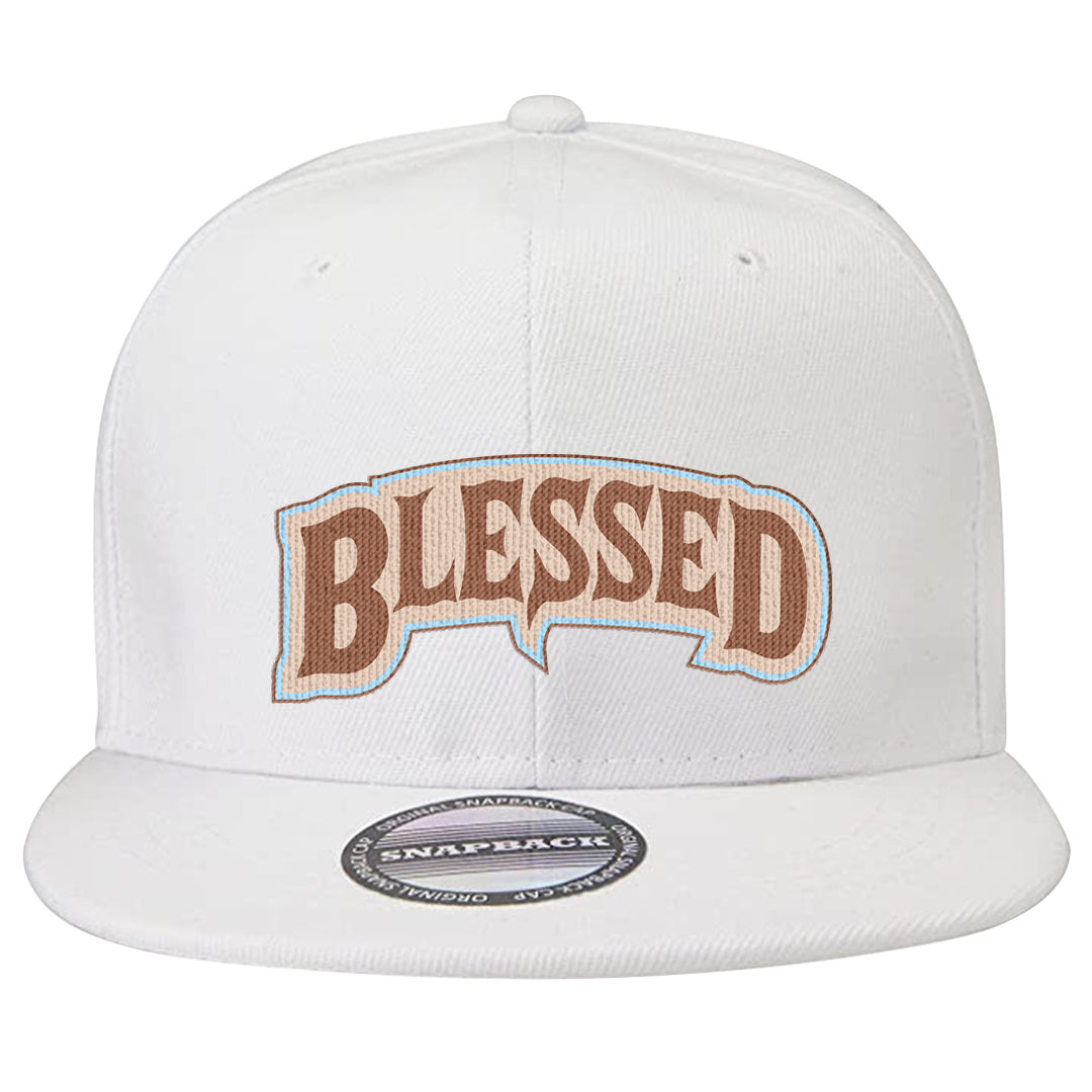 Light Armory Blue Low Dunks Snapback Hat | Blessed Arch, White