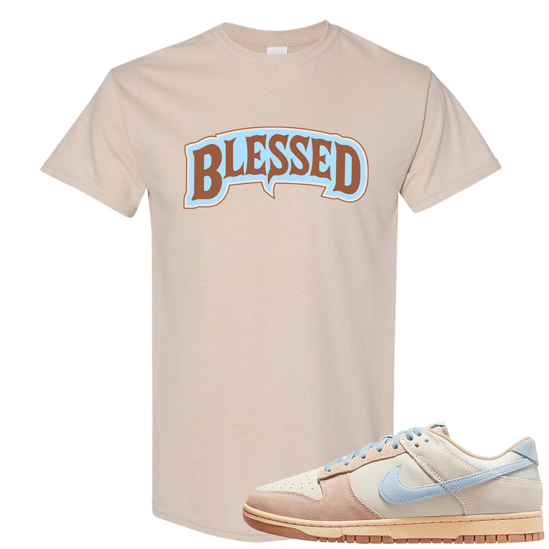 Light Armory Blue Low Dunks T Shirt | Blessed Arch, Sand