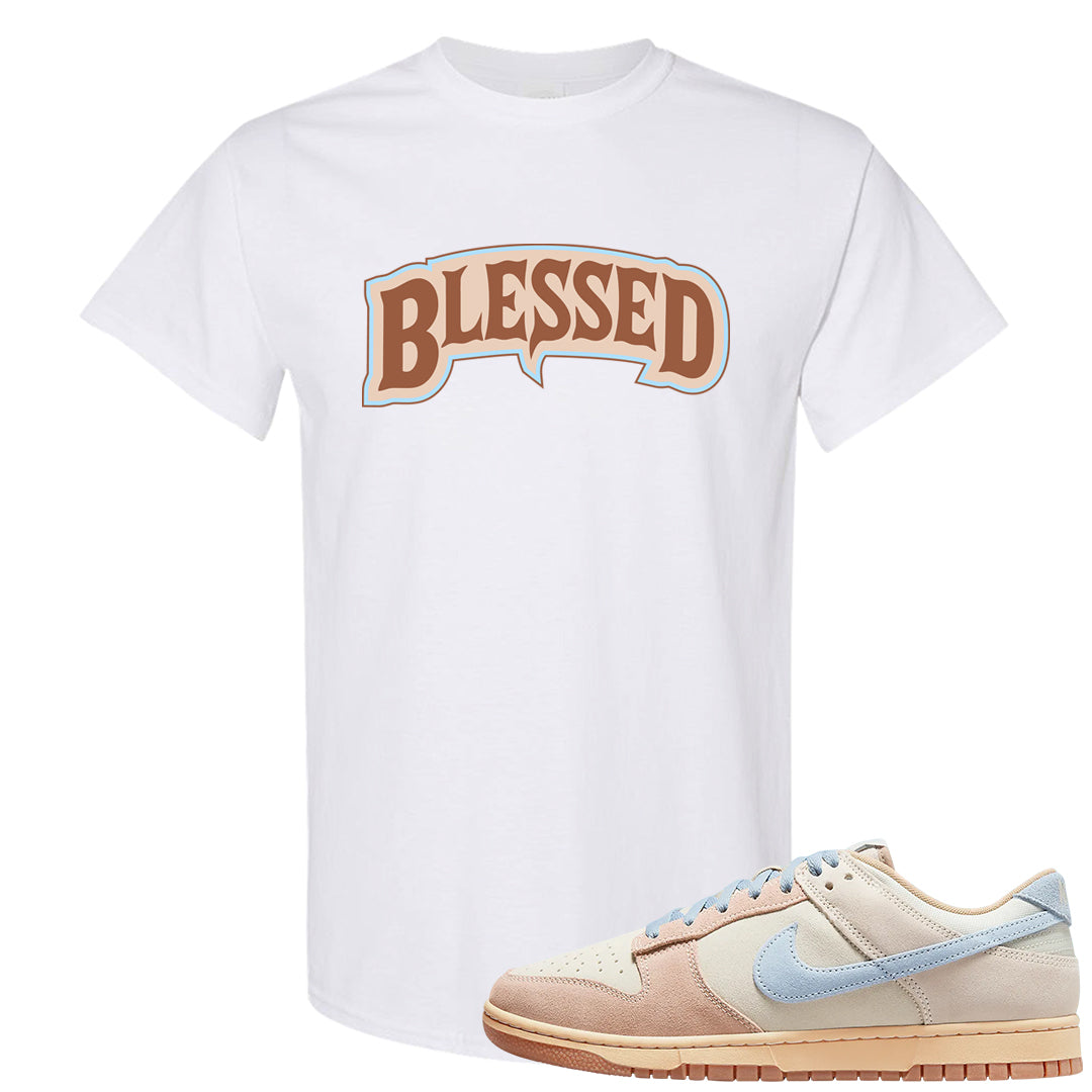 Light Armory Blue Low Dunks T Shirt | Blessed Arch, White