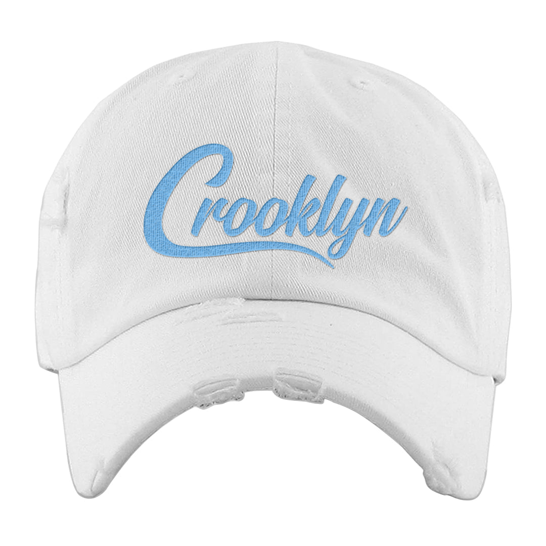 Light Armory Blue Low Dunks Distressed Dad Hat | Crooklyn, White