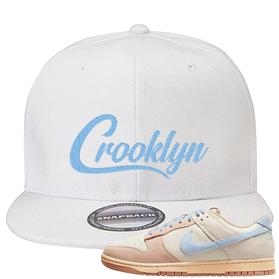 Light Armory Blue Low Dunks Snapback Hat | Crooklyn, White
