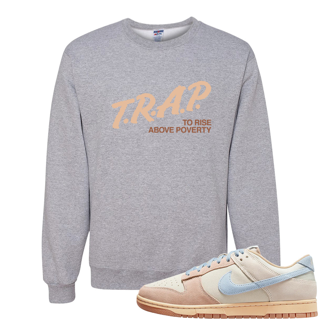 Light Armory Blue Low Dunks Crewneck Sweatshirt | Trap To Rise Above Poverty, Ash