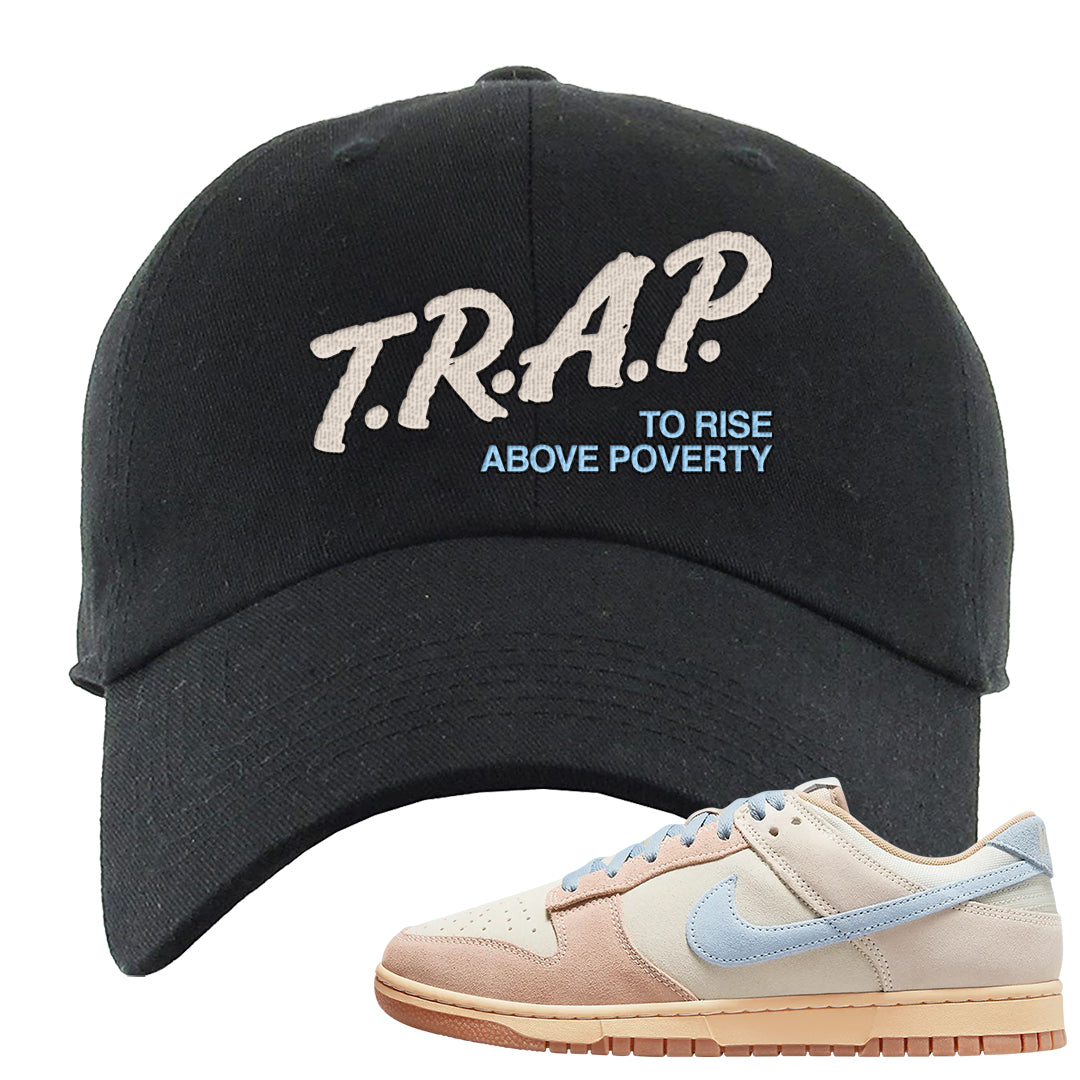 Light Armory Blue Low Dunks Dad Hat | Trap To Rise Above Poverty, Black