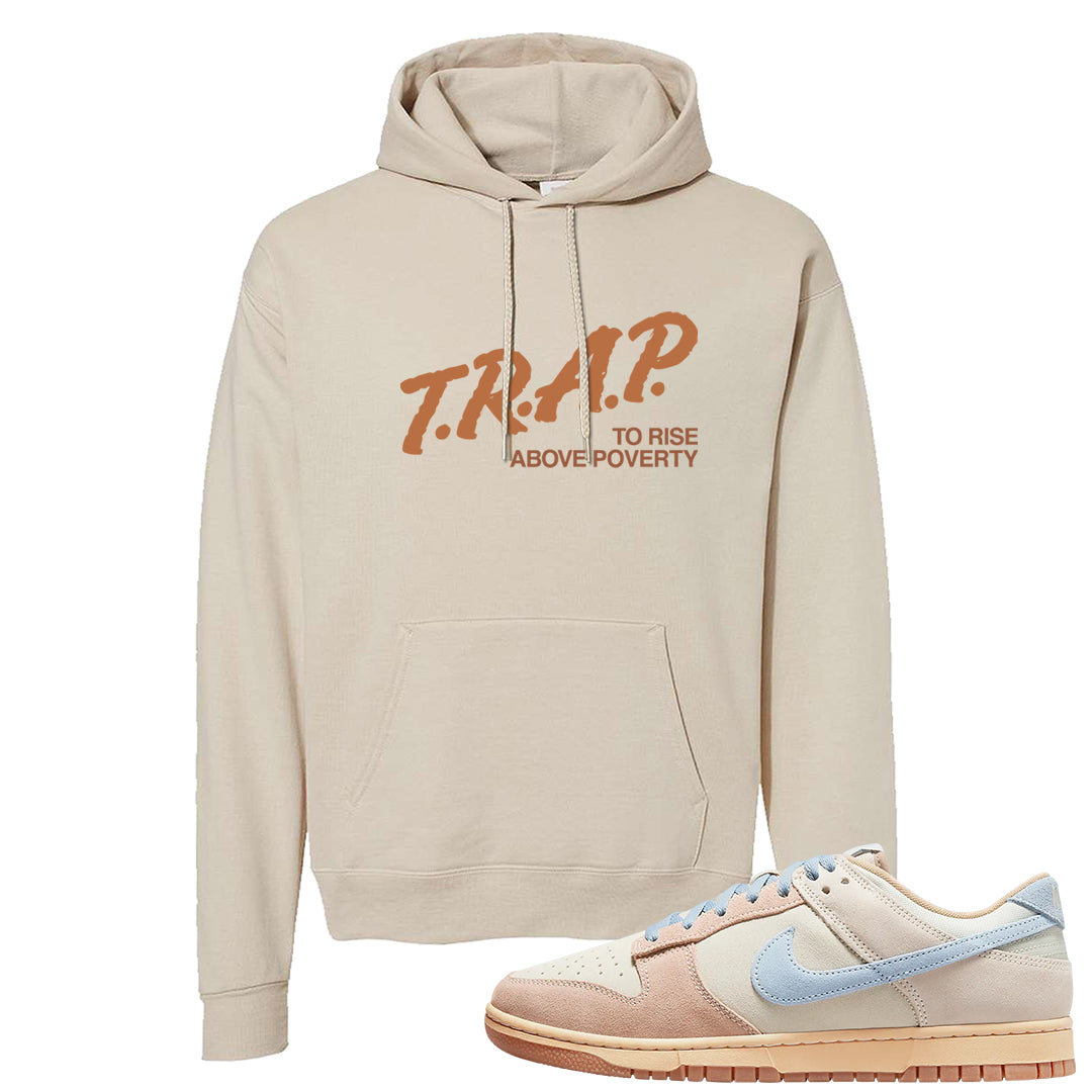 Light Armory Blue Low Dunks Hoodie | Trap To Rise Above Poverty, Sand