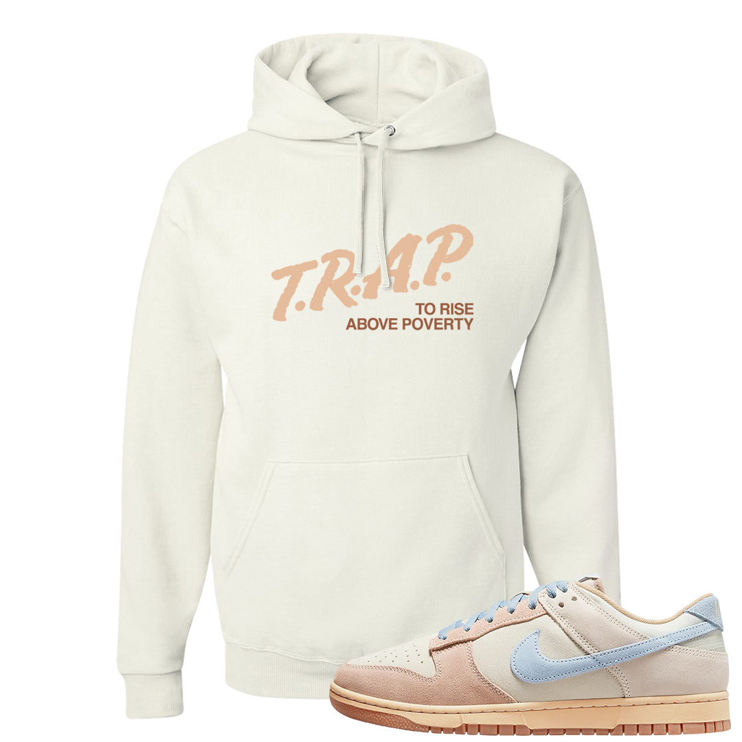 Light Armory Blue Low Dunks Hoodie | Trap To Rise Above Poverty, White