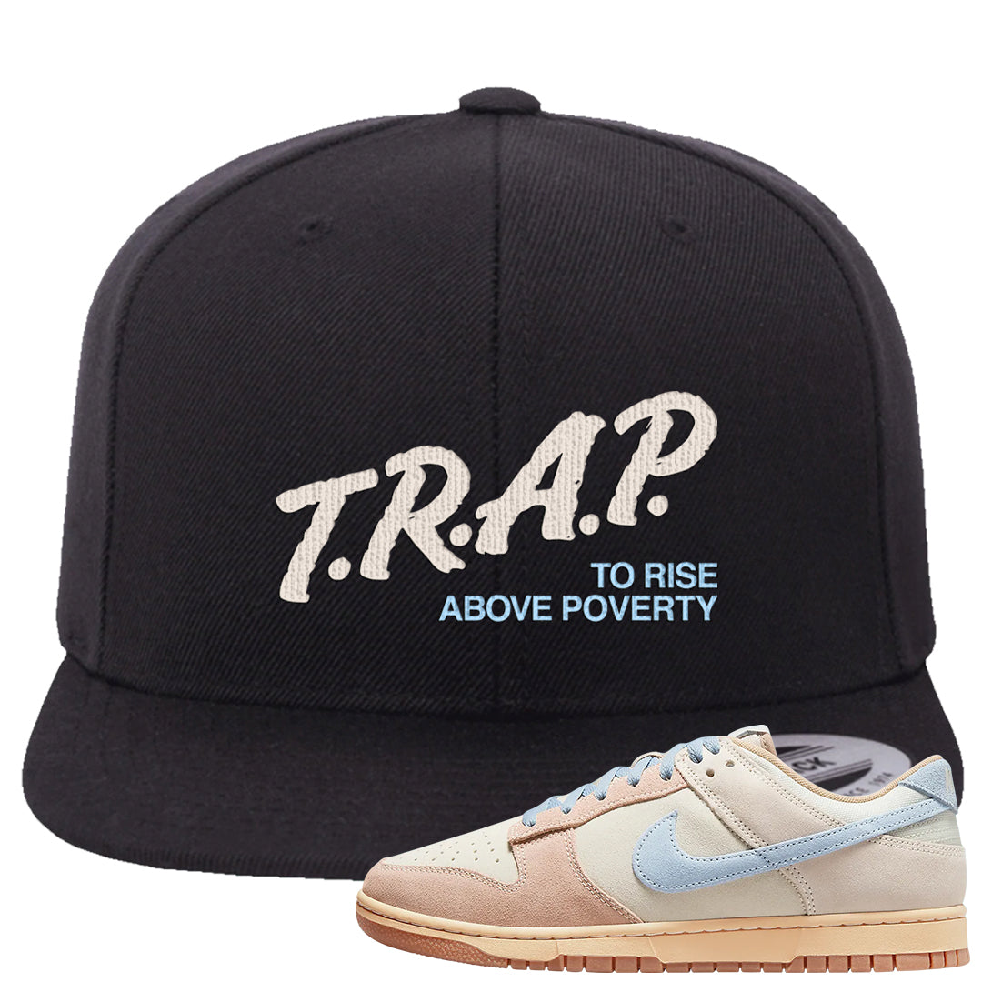 Light Armory Blue Low Dunks Snapback Hat | Trap To Rise Above Poverty, Black