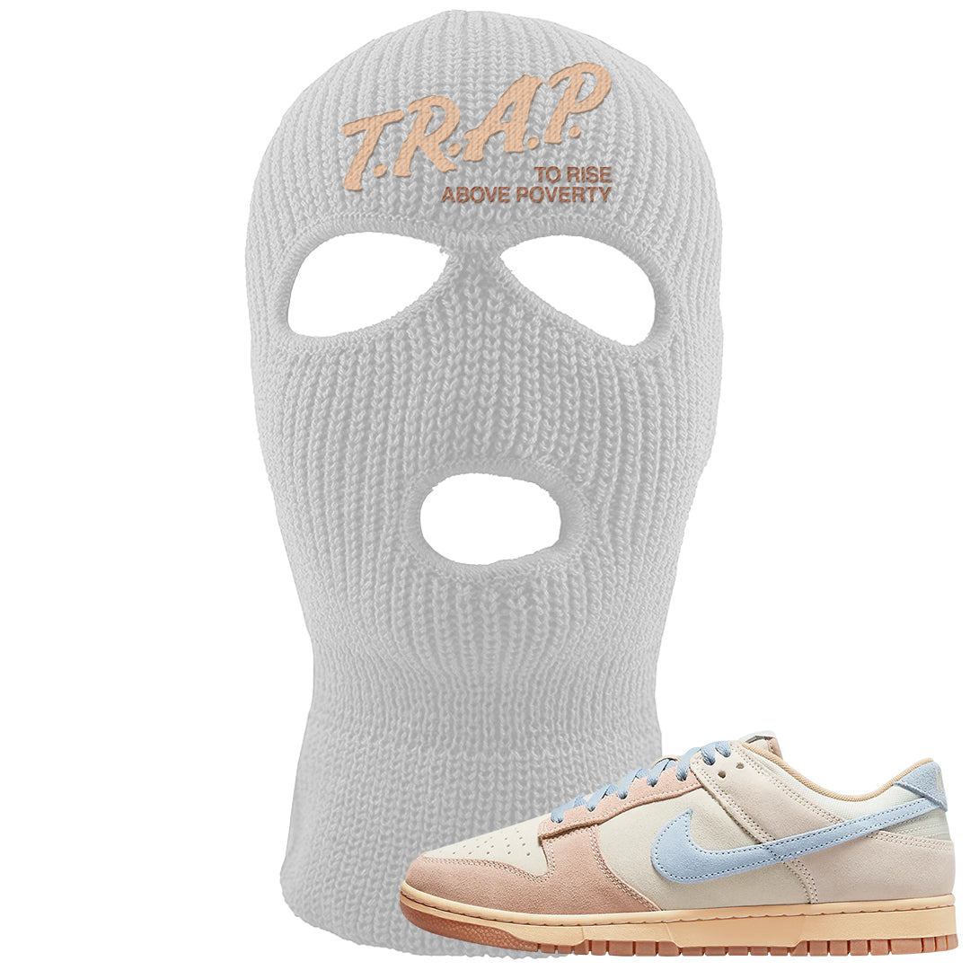 Light Armory Blue Low Dunks Ski Mask | Trap To Rise Above Poverty, White