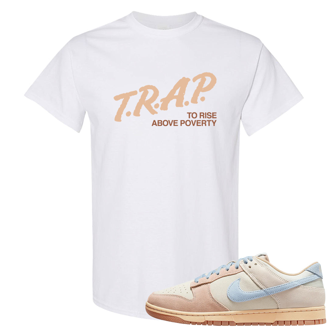Light Armory Blue Low Dunks T Shirt | Trap To Rise Above Poverty, White
