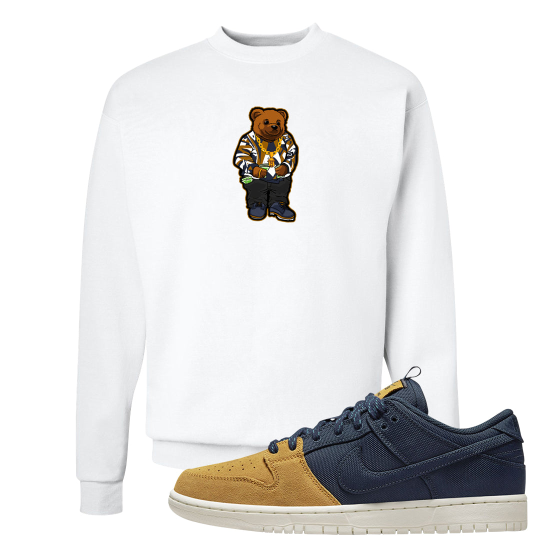 Midnight Navy Ochre Low Dunks Crewneck Sweatshirt | Sweater Bear, White