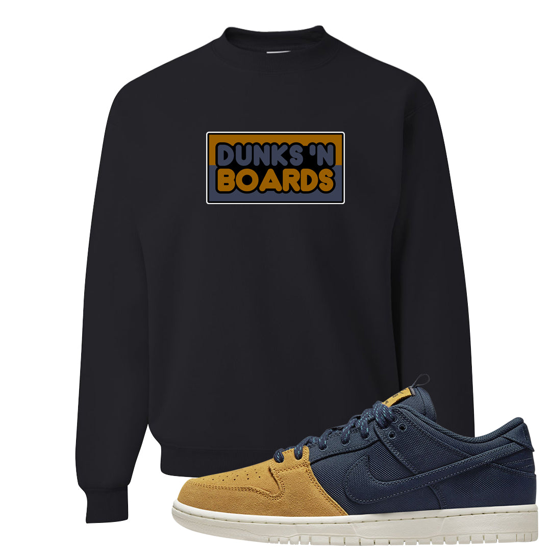 Midnight Navy Ochre Low Dunks Crewneck Sweatshirt | Dunks N Boards, Black