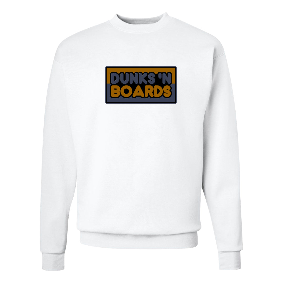 Midnight Navy Ochre Low Dunks Crewneck Sweatshirt | Dunks N Boards, White