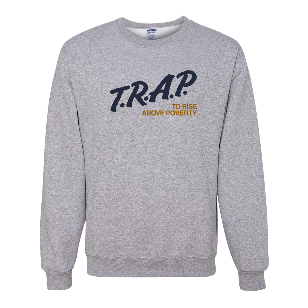 Midnight Navy Ochre Low Dunks Crewneck Sweatshirt | Trap To Rise Above Poverty, Ash