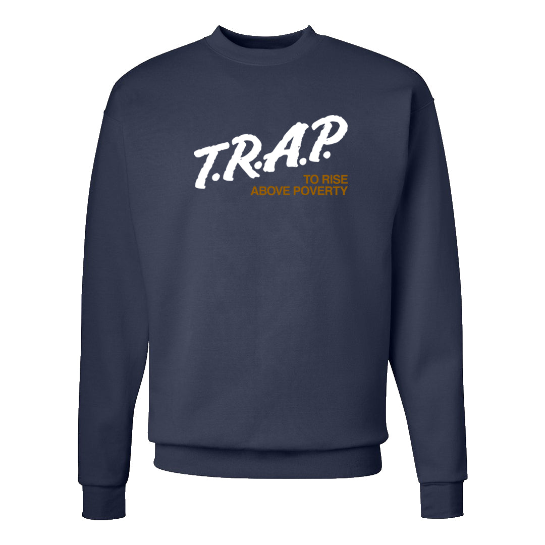 Midnight Navy Ochre Low Dunks Crewneck Sweatshirt | Trap To Rise Above Poverty, Navy
