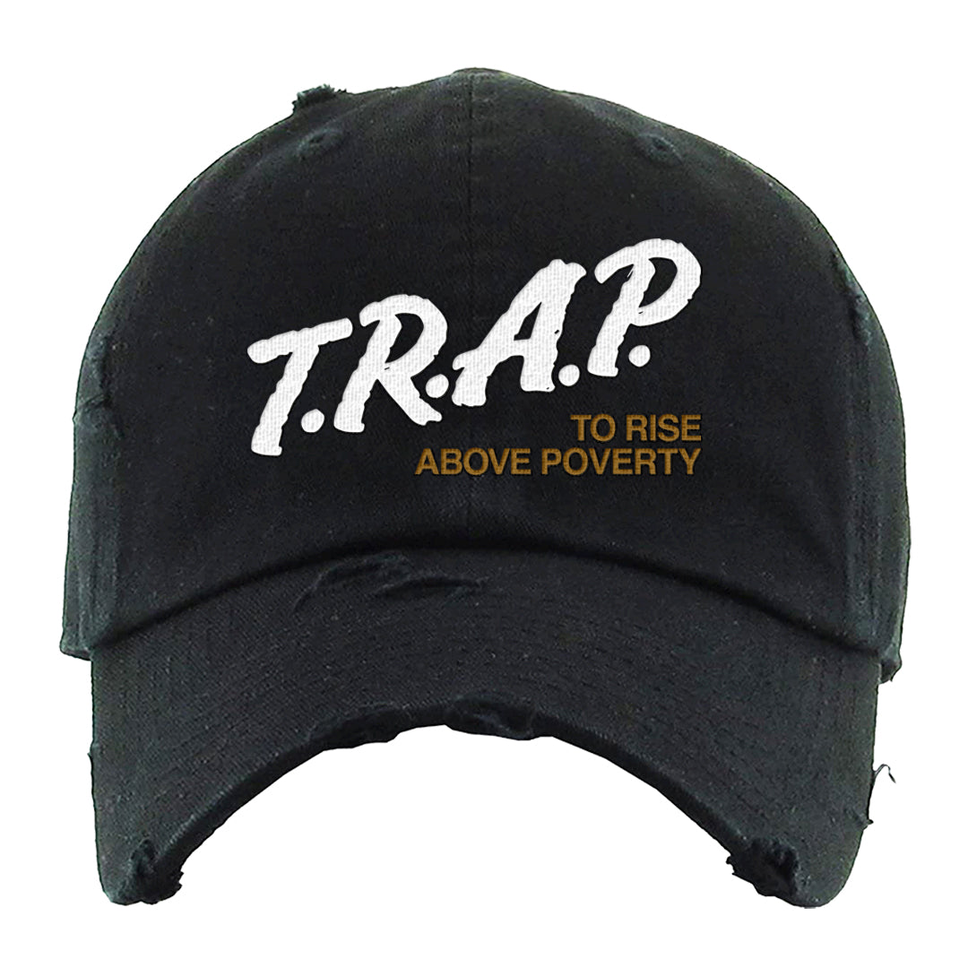 Midnight Navy Ochre Low Dunks Distressed Dad Hat | Trap To Rise Above Poverty, Black