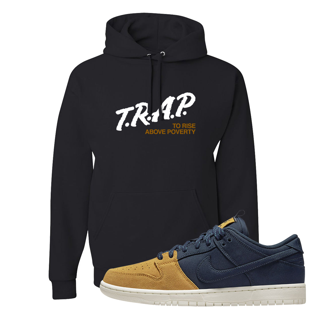 Midnight Navy Ochre Low Dunks Hoodie | Trap To Rise Above Poverty, Black