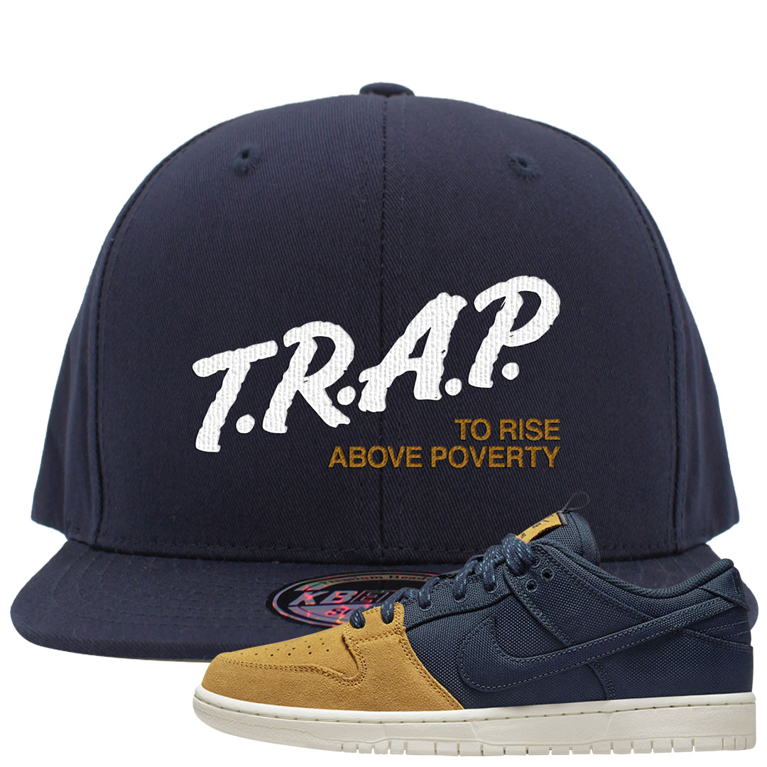 Midnight Navy Ochre Low Dunks Snapback Hat | Trap To Rise Above Poverty, Navy