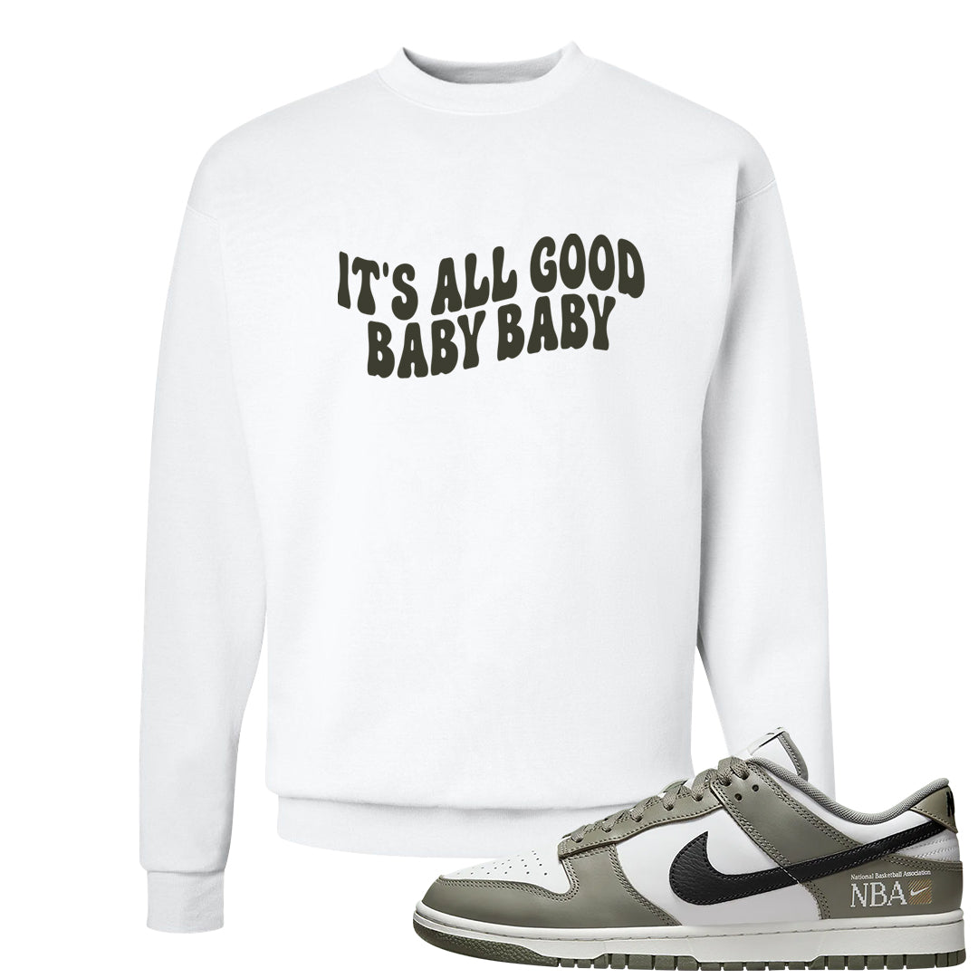 Muted Olive Grey Low Dunks Crewneck Sweatshirt | All Good Baby, White