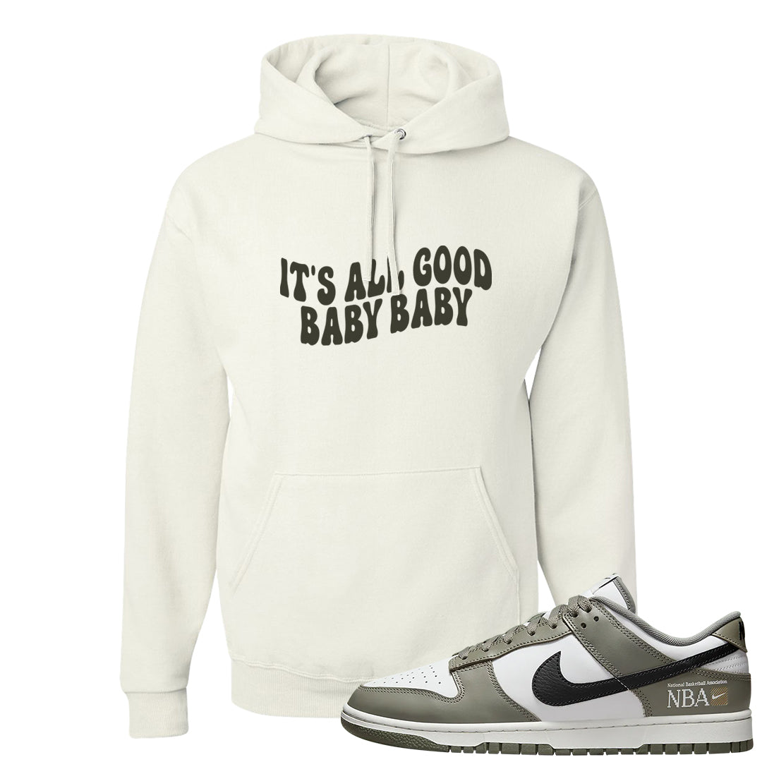 Muted Olive Grey Low Dunks Hoodie | All Good Baby, White