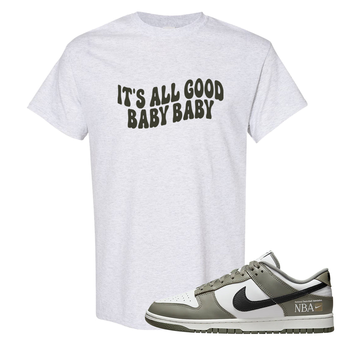 Muted Olive Grey Low Dunks T Shirt | All Good Baby, Ash