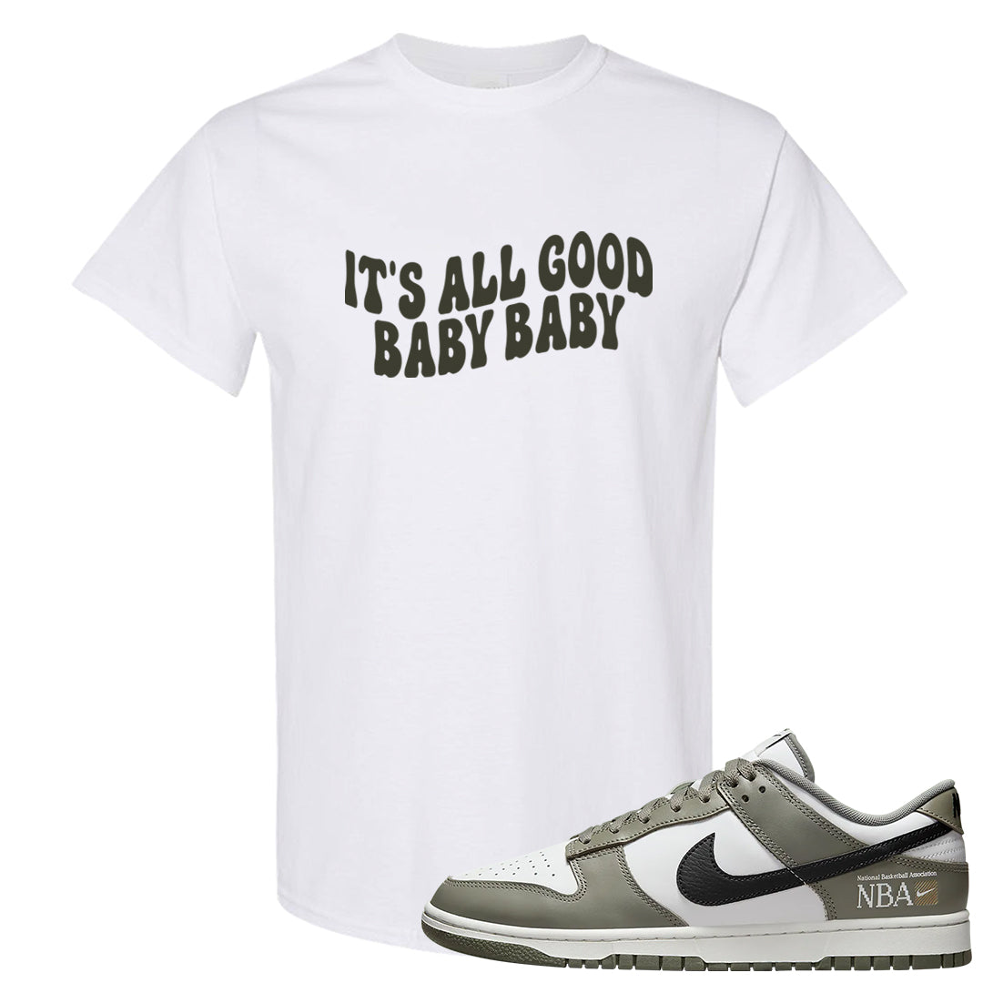 Muted Olive Grey Low Dunks T Shirt | All Good Baby, White