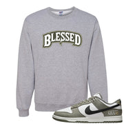Muted Olive Grey Low Dunks Crewneck Sweatshirt | Blessed Arch, Ash