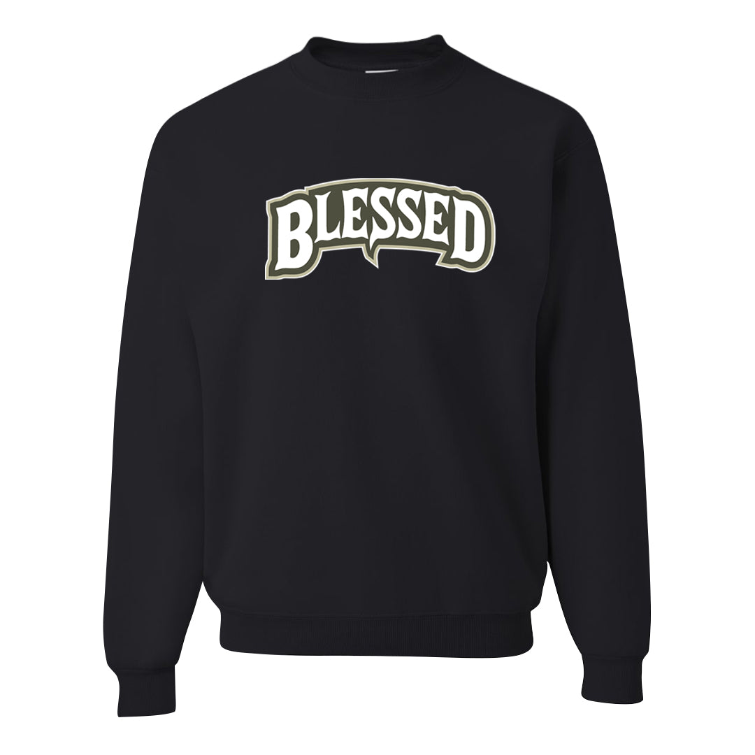 Muted Olive Grey Low Dunks Crewneck Sweatshirt | Blessed Arch, Black