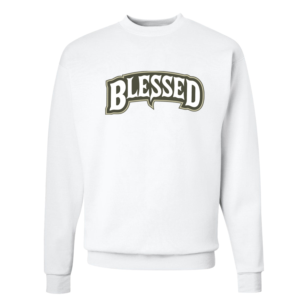 Muted Olive Grey Low Dunks Crewneck Sweatshirt | Blessed Arch, White