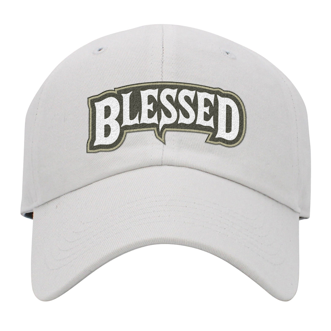 Muted Olive Grey Low Dunks Dad Hat | Blessed Arch, White