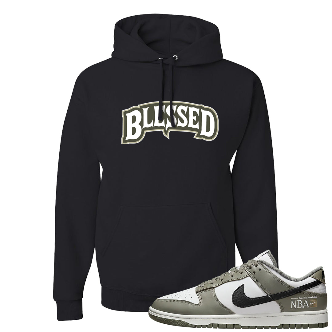 Muted Olive Grey Low Dunks Hoodie | Blessed Arch, Black