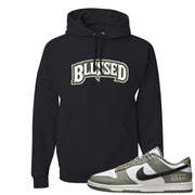 Muted Olive Grey Low Dunks Hoodie | Blessed Arch, Black