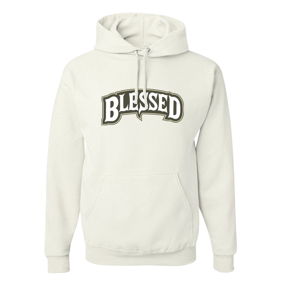 Muted Olive Grey Low Dunks Hoodie | Blessed Arch, White