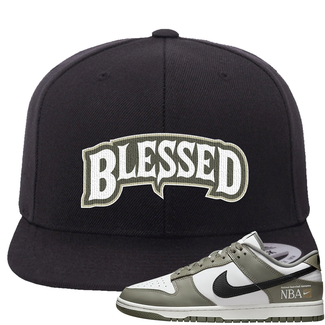 Muted Olive Grey Low Dunks Snapback Hat | Blessed Arch, Black