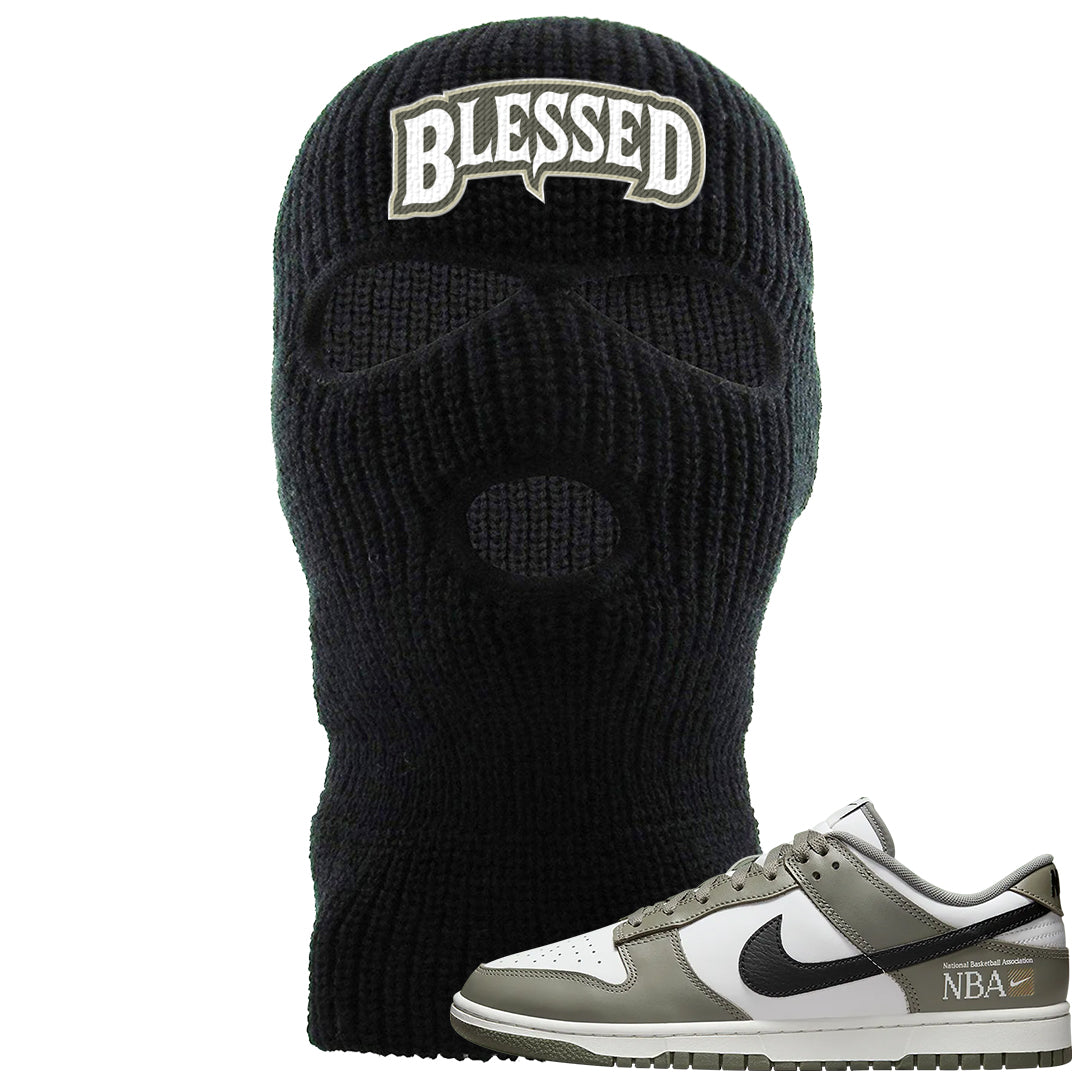 Muted Olive Grey Low Dunks Ski Mask | Blessed Arch, Black