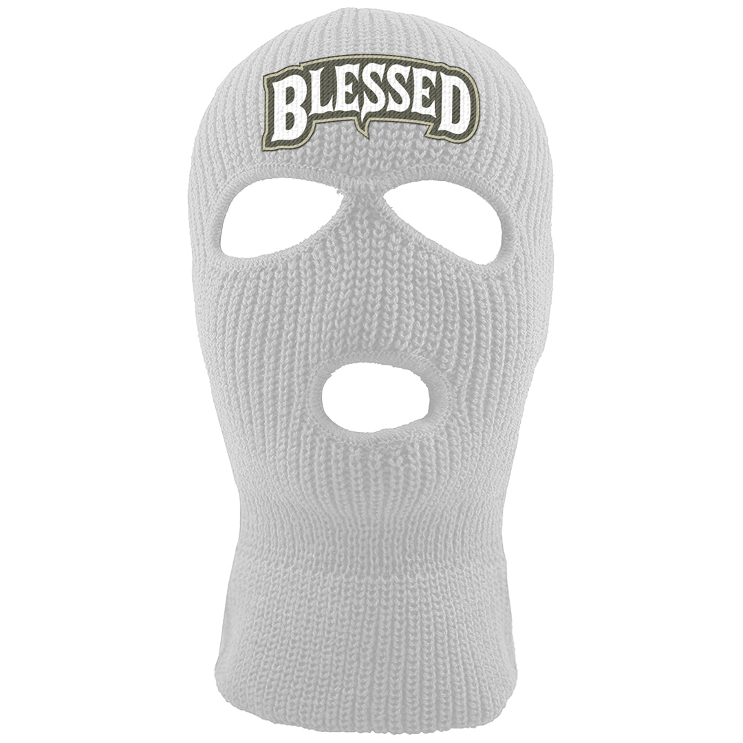 Muted Olive Grey Low Dunks Ski Mask | Blessed Arch, White