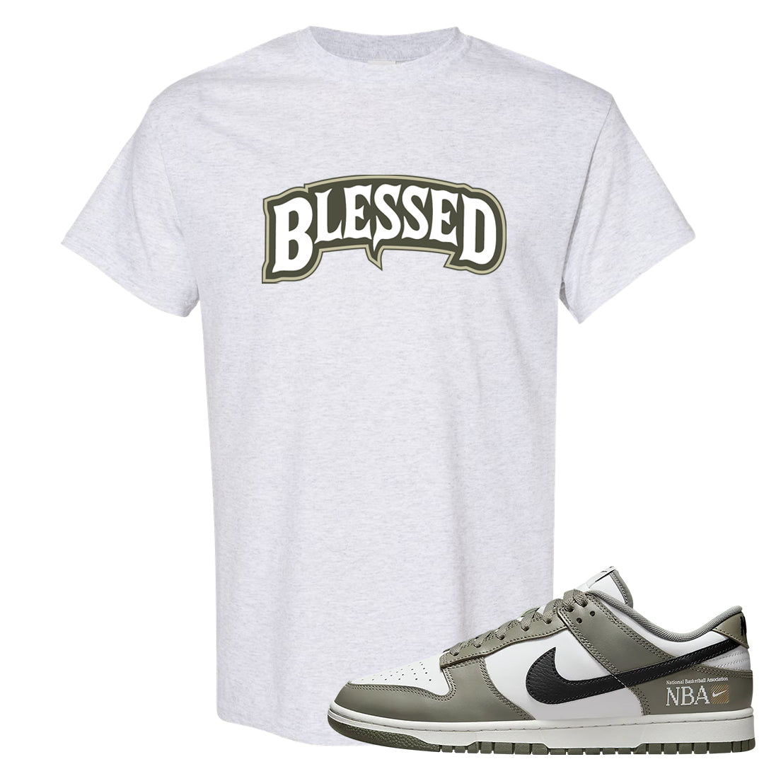 Muted Olive Grey Low Dunks T Shirt | Blessed Arch, Ash