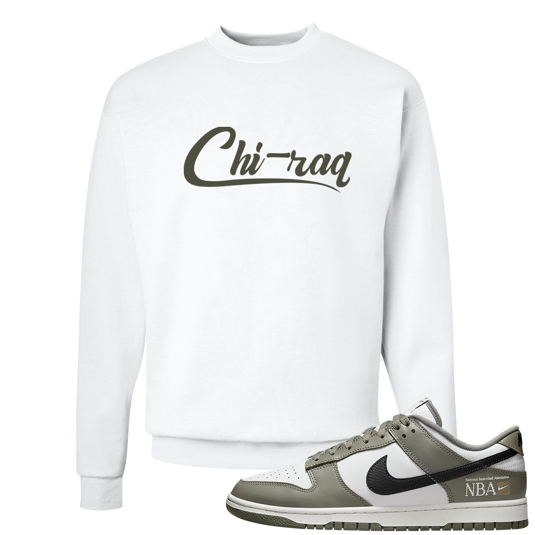 Muted Olive Grey Low Dunks Crewneck Sweatshirt | Chiraq, White