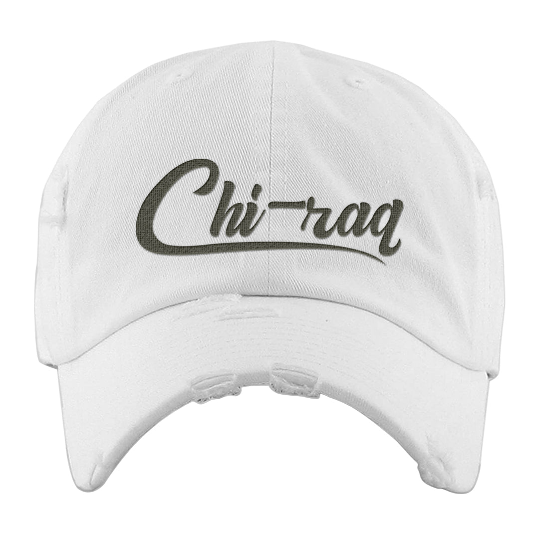 Muted Olive Grey Low Dunks Distressed Dad Hat | Chiraq, White
