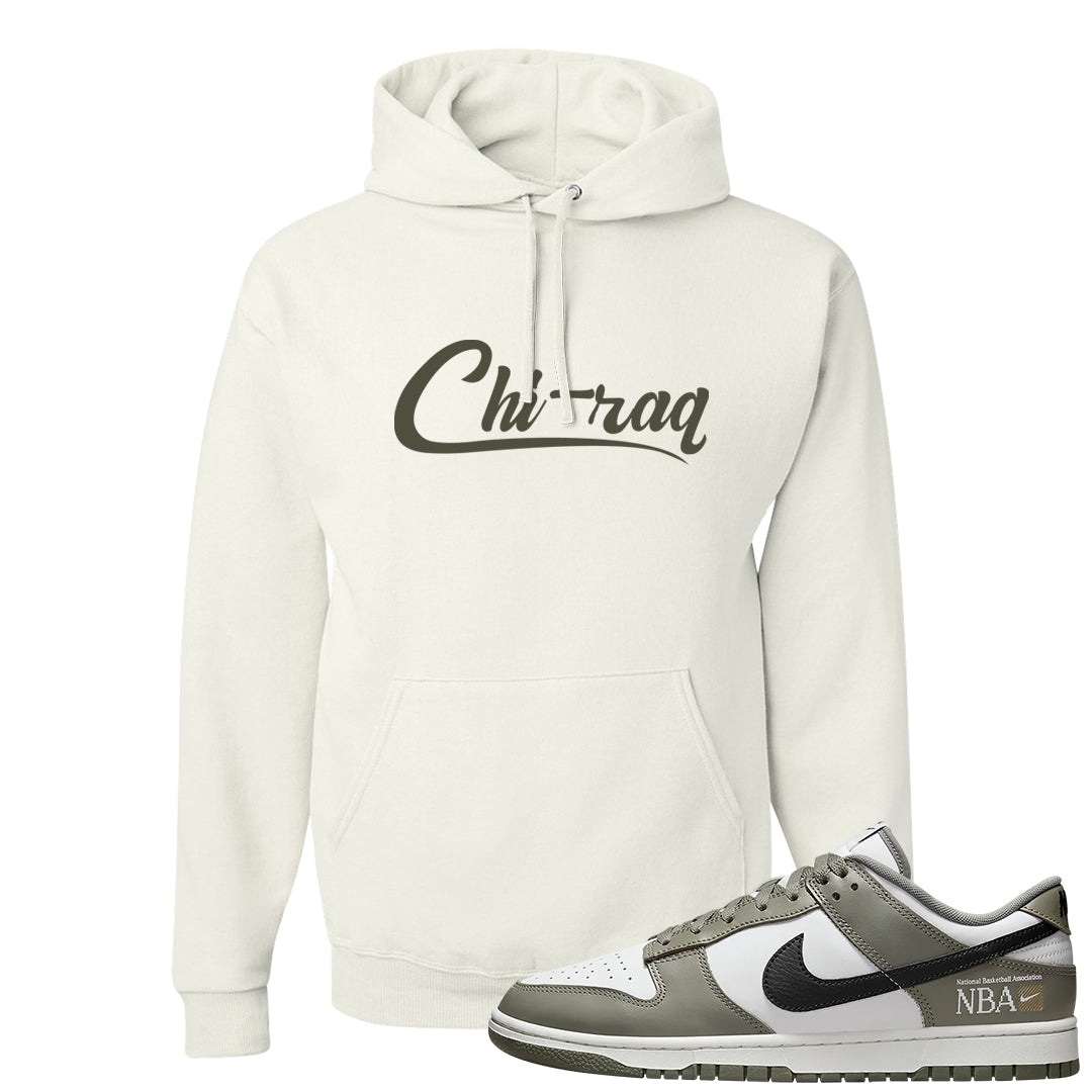 Muted Olive Grey Low Dunks Hoodie | Chiraq, White