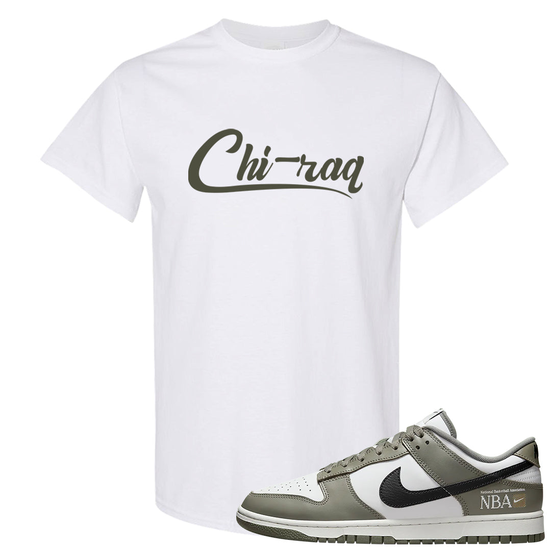 Muted Olive Grey Low Dunks T Shirt | Chiraq, White