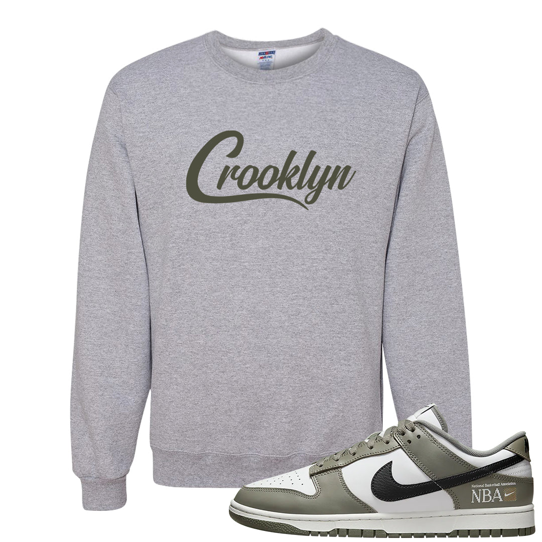 Muted Olive Grey Low Dunks Crewneck Sweatshirt | Crooklyn, Ash