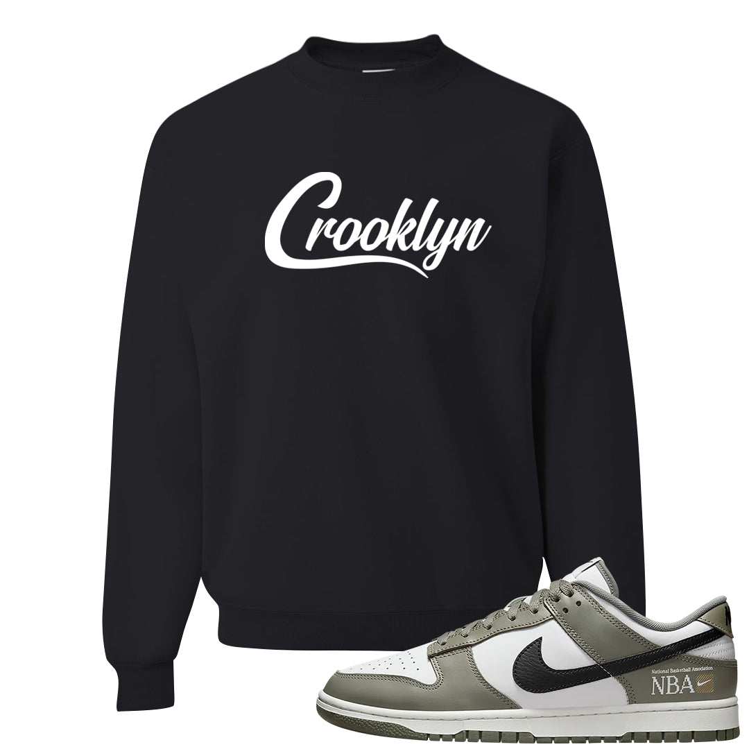 Muted Olive Grey Low Dunks Crewneck Sweatshirt | Crooklyn, Black