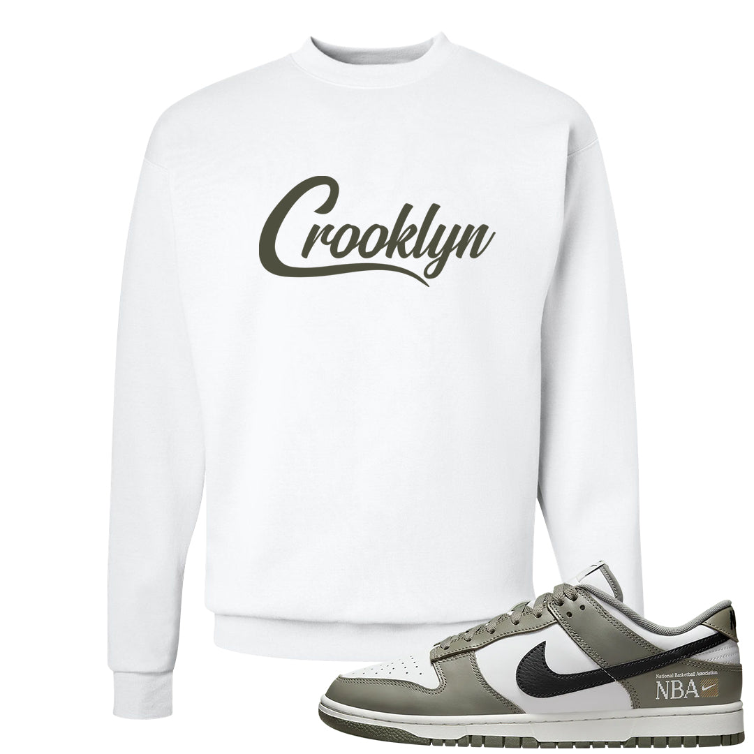 Muted Olive Grey Low Dunks Crewneck Sweatshirt | Crooklyn, White