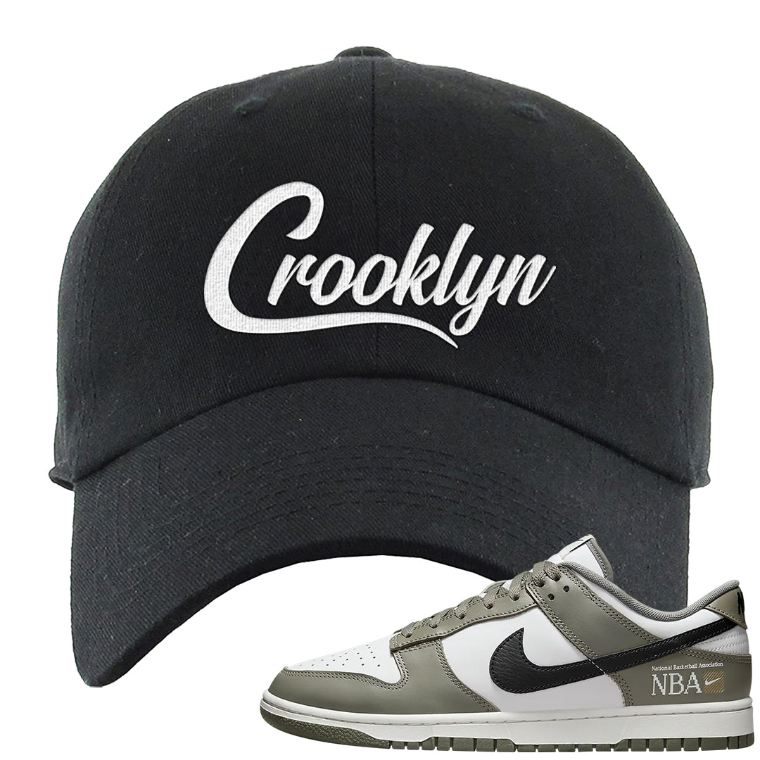 Muted Olive Grey Low Dunks Dad Hat | Crooklyn, Black