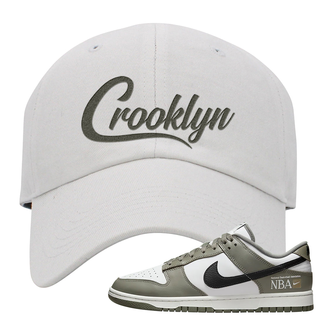 Muted Olive Grey Low Dunks Dad Hat | Crooklyn, White