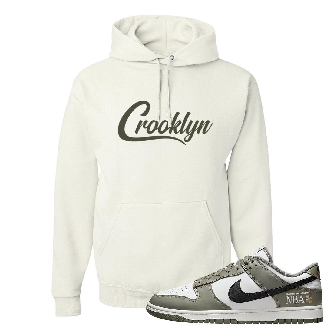 Muted Olive Grey Low Dunks Hoodie | Crooklyn, White