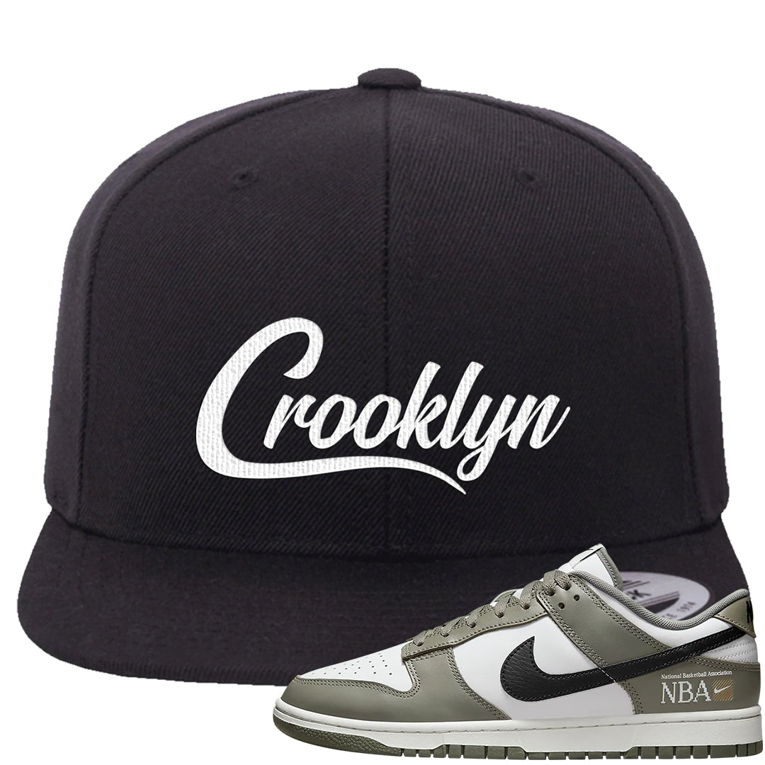 Muted Olive Grey Low Dunks Snapback Hat | Crooklyn, Black